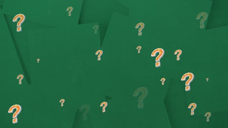 animación de signos de interrogación sobre un fondo verde