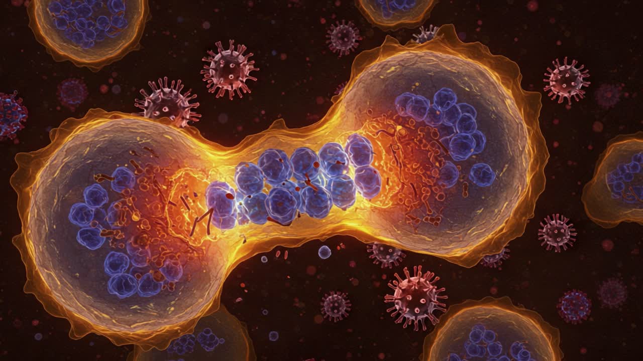Microscopic View of Cellular Division and Interaction with Pathogens: A Stunning Visualization of Cell Processes in Action