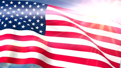 usa us flags closeup waving against blue sky cg seamless loop 4k