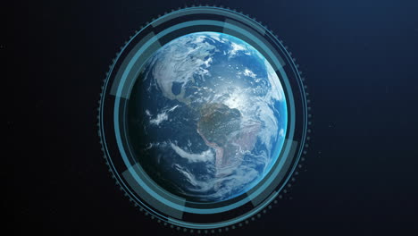 rotating earth with digital interface animation over space background