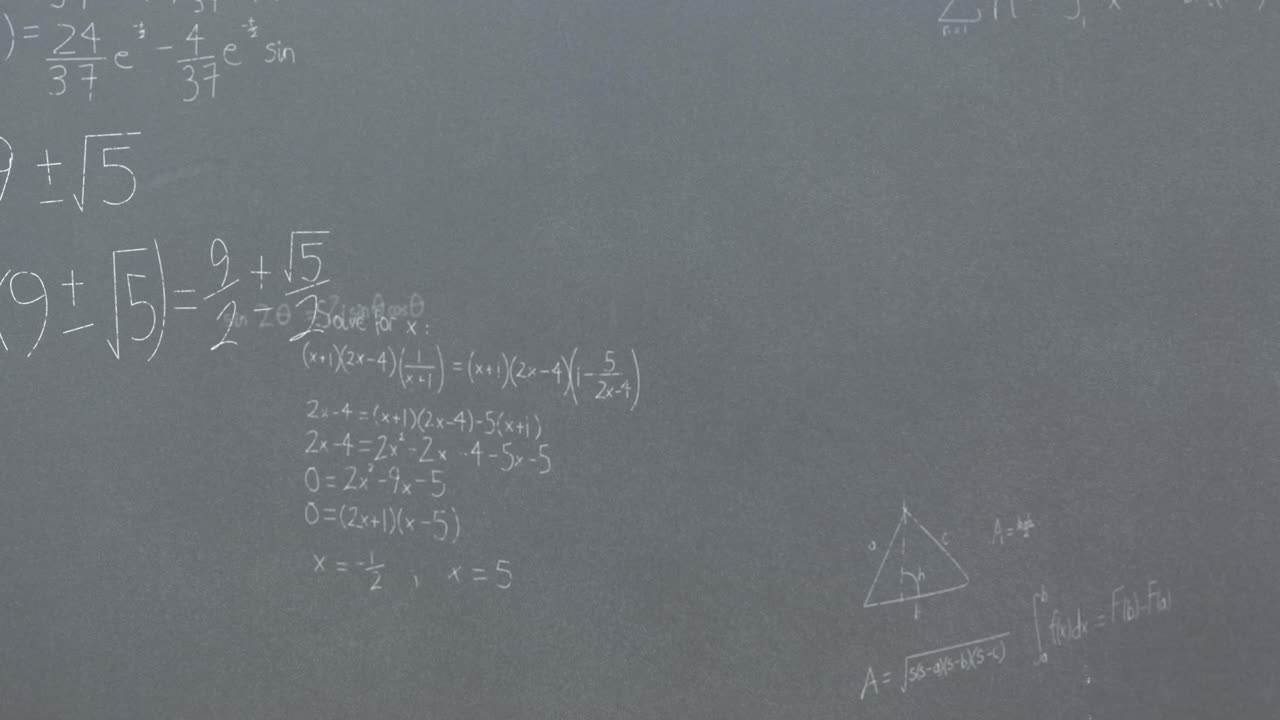 Animation of mathematical equations over grey background