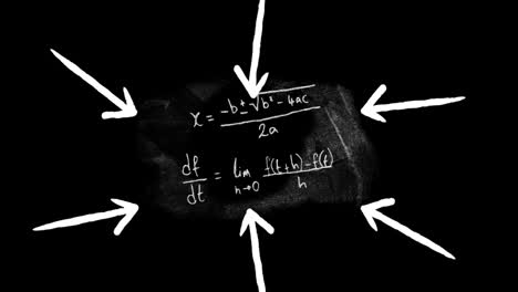 animación de flechas blancas que apuntan a ecuaciones matemáticas en la pizarra