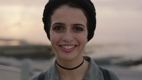 close up portrait of beautiful innocent looking girl smiling cheerful