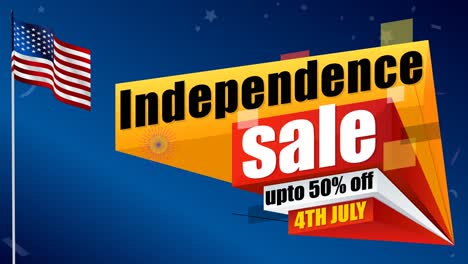 saludos del 4 de julio por un 50% de descuento en una tienda con bandera estadounidense y fuegos artificiales