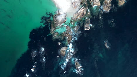 aerial view of stunning turquoise ocean coastline with rocky beach