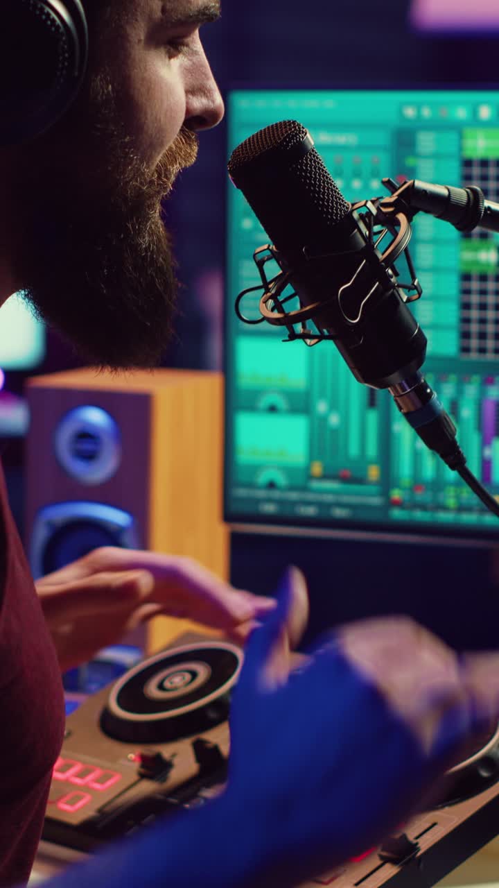 Bearded Man Recording Podcast or Music in Professional Studio
