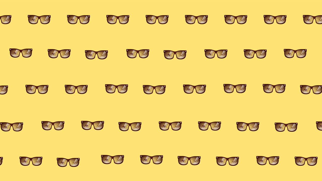 animación de múltiples gafas de sol sobre un fondo amarillo