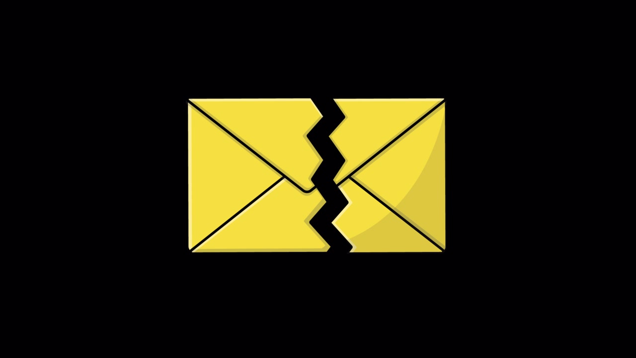 Animated Broken Yellow Envelope on Black Background