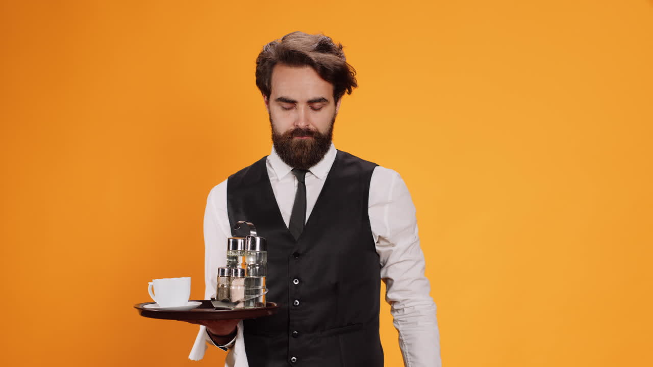 un valet experto que muestra la señal de parada