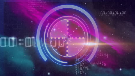 animation of futuristic digital interface with circular patterns and binary code