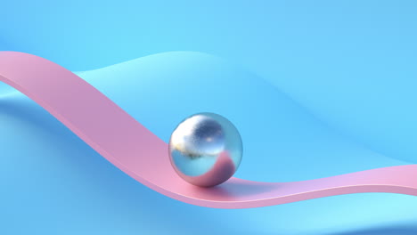 una animación de renderización 3d en bucle de bolas deslizantes, colores metálicos, rosados y azules