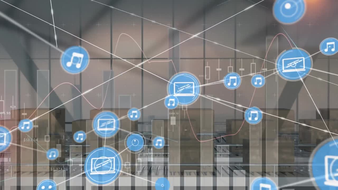 ボックス上の接続ネットワークのアニメーションとデータ処理