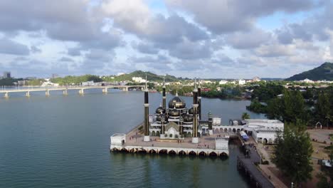 Drone-Footage-of-Crystal-Mosque-in-Kuala-Trengganu-during-sunset