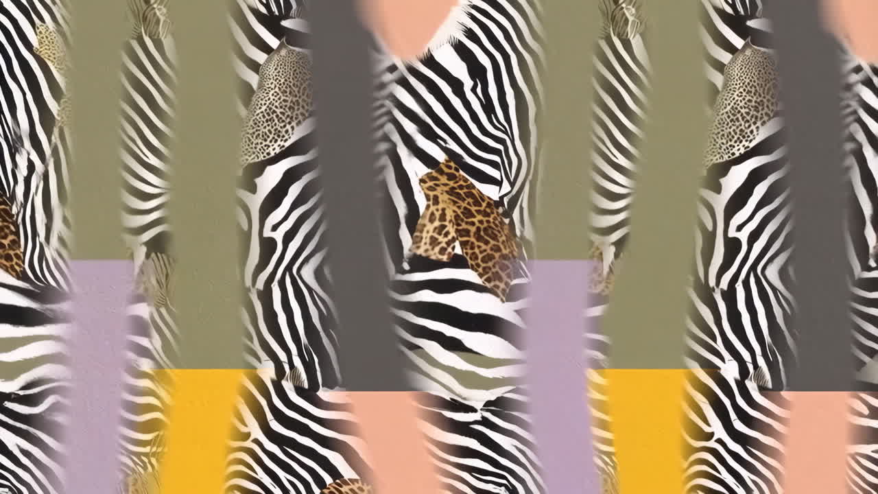 Abstract Zebra and Leopard Print Pattern with Geometric Color Blocks