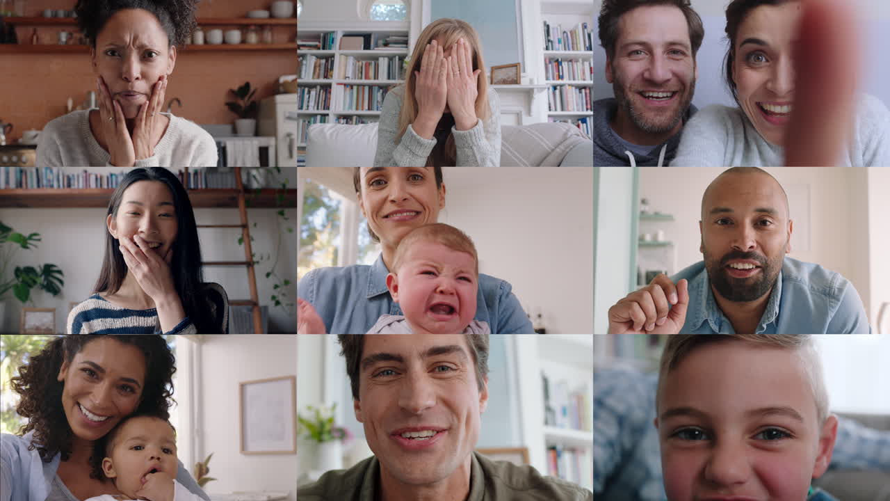 chat de video en grupo familia y amigos saludando al bebé saludando al recién nacido a través de la conexión a internet caras de personas chateando compartiendo felicidad en línea