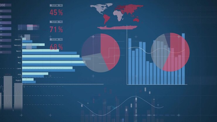 Animation of statistical data processing over grid network against blue background