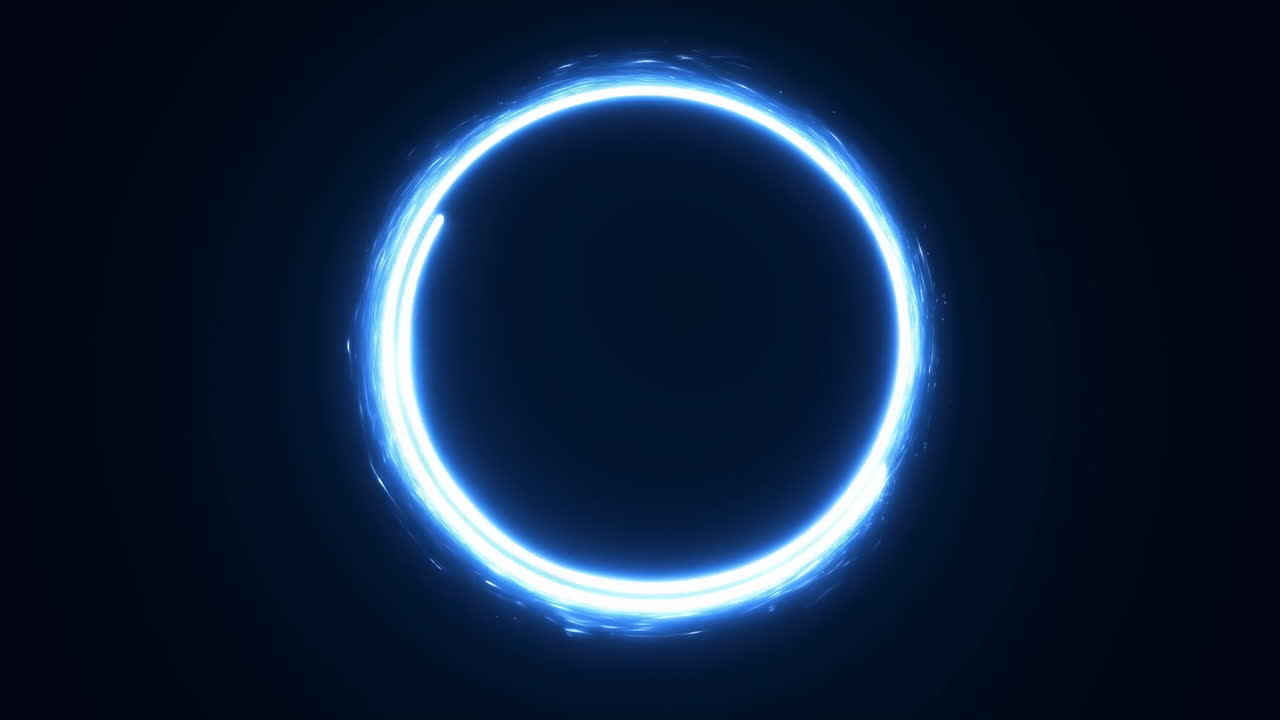 黒い背景に形成される光る青いエネルギーサークル