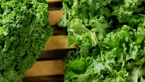 green leafy vegetable in wooden tray placed on wooden platform 4k 4k