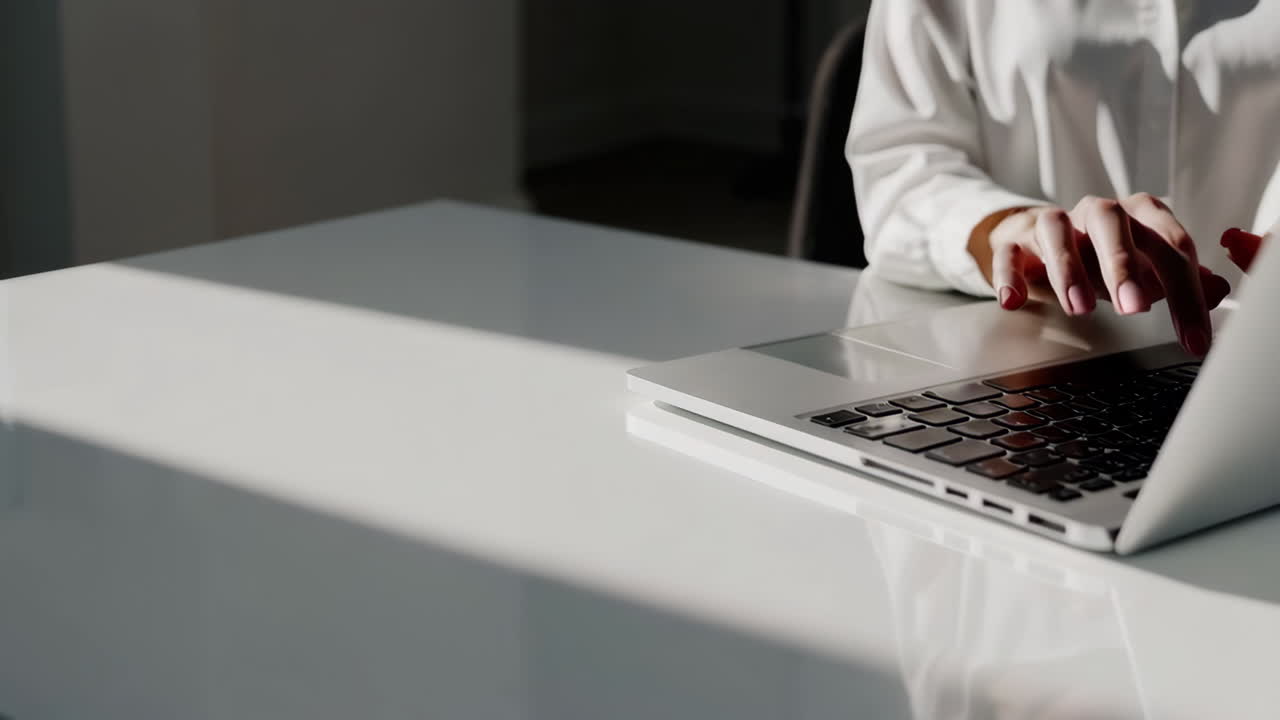 Person typing on a laptop at a bright desk