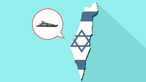 animación de una larga sombra mapa de israel con su bandera y un globo cómico con un yate