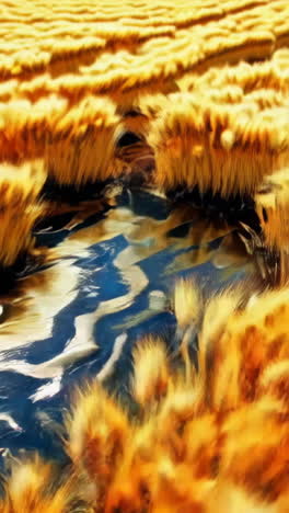 golden reeds and shimmering water reflections