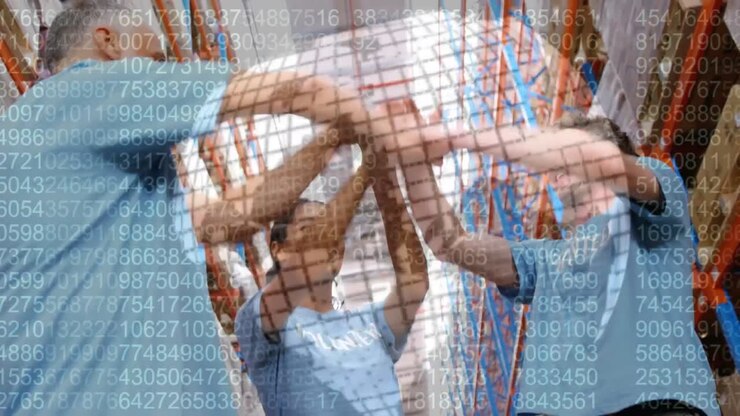 Animation of data processing over warehouse volunteers