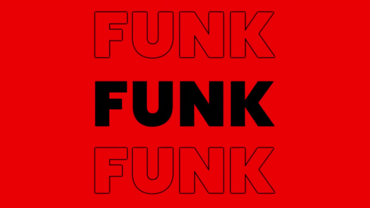 animación de la palabra funk en blanco y negro, en fondo alternado de blanco, negro, rojo y azul