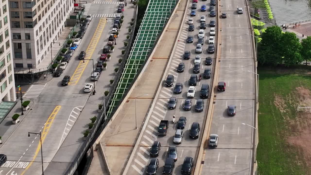 New York City streets viewed from above during busy traffic hours