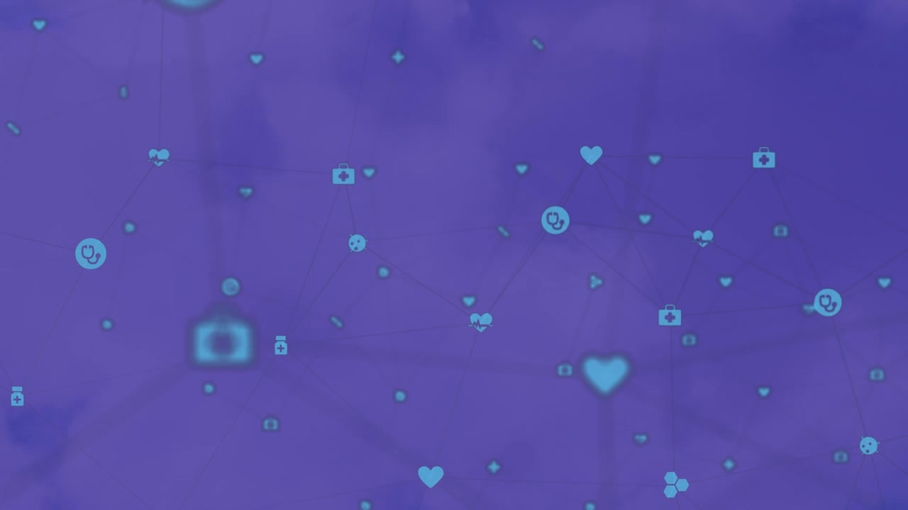 Animação de rede de conexões com ícones em plano de fundo azul