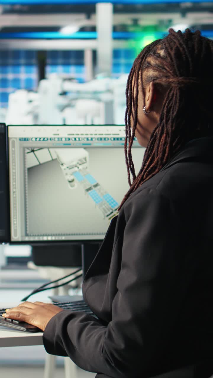 Vertical Video Photovoltaics Factory Programmer Analyzing Data With Machine Learning Tech