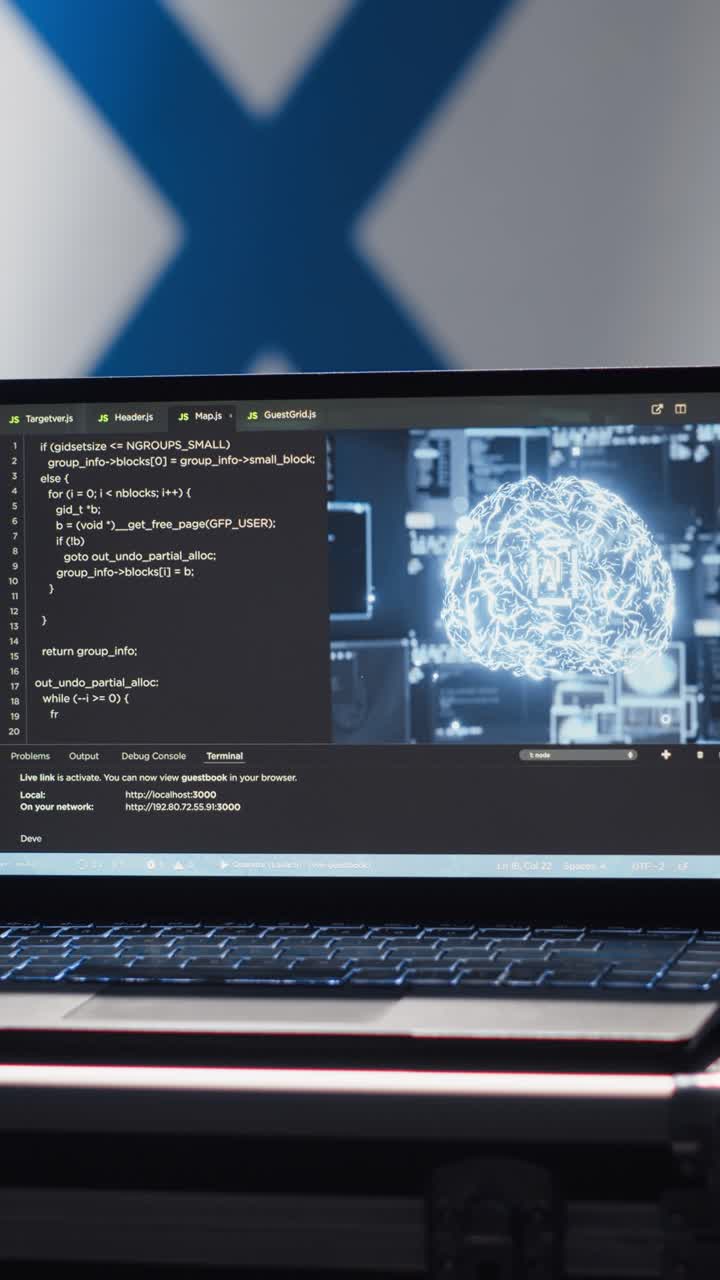 Vertical video Artificial intelligence tech on laptop used by Mossad agency to defend borders