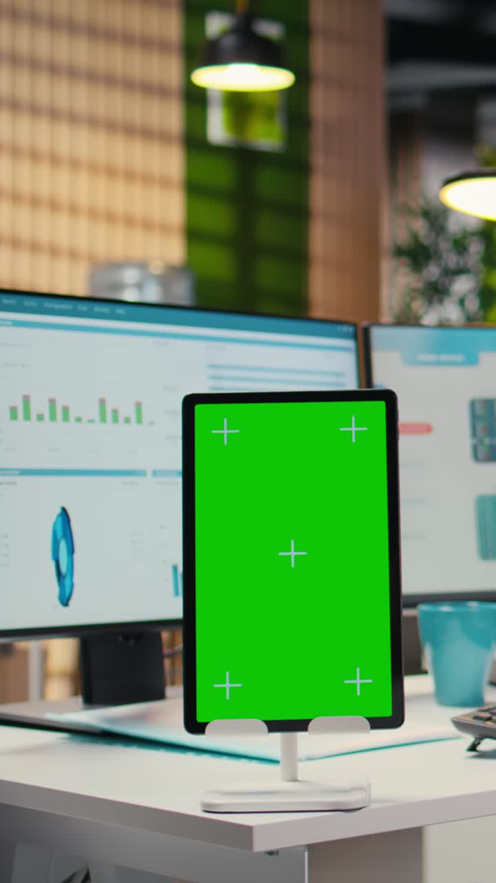 Vertical Video Business consultant examining forecasts with chroma key on tablet