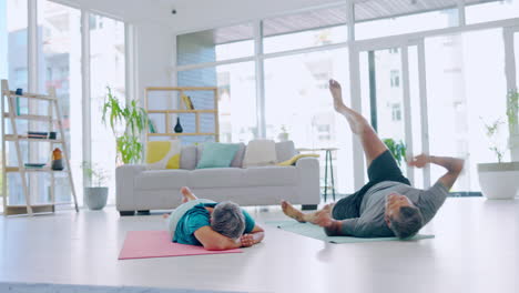 fitness, yoga and senior couple stretching