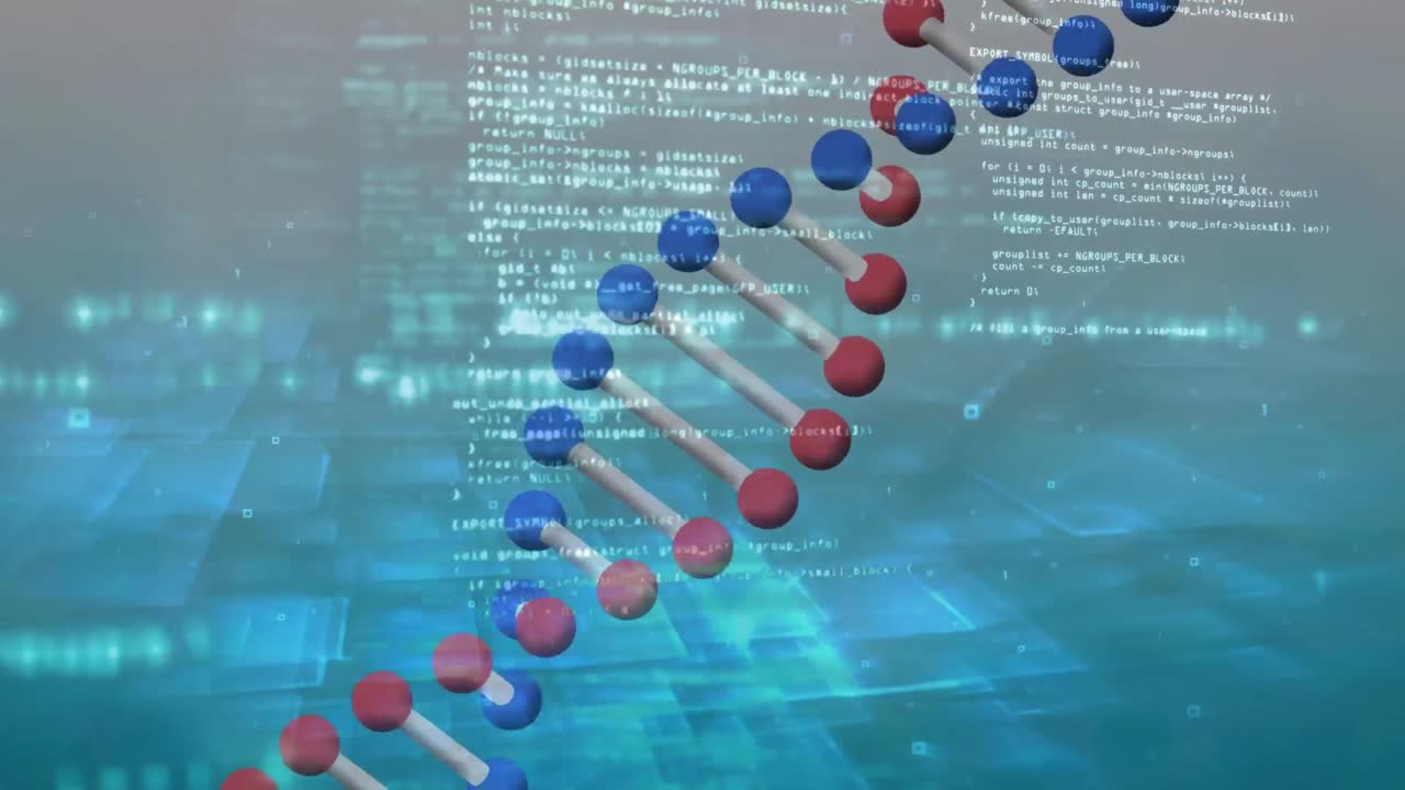 Animation of data processing and dna strand spinning
