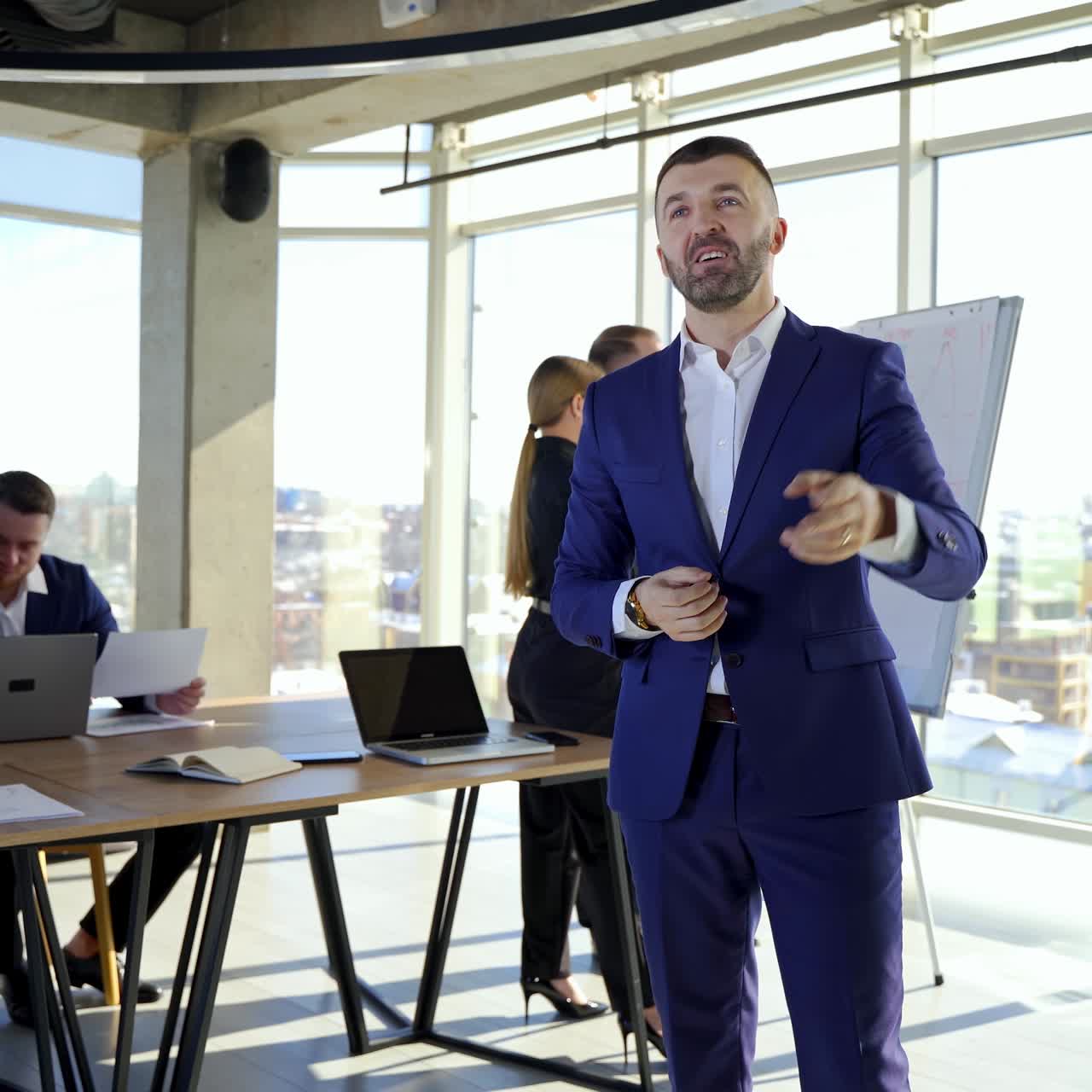Professional brainstorming project strategy. Business meeting in modern light office
