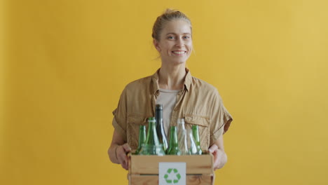 woman recycling glass bottles