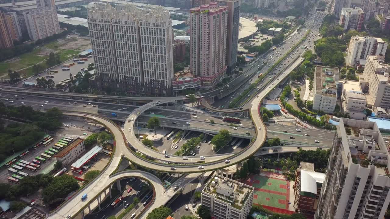 china día guangzhou paisaje de la ciudad famoso cruce de tráfico carretera panorama aéreo 4k