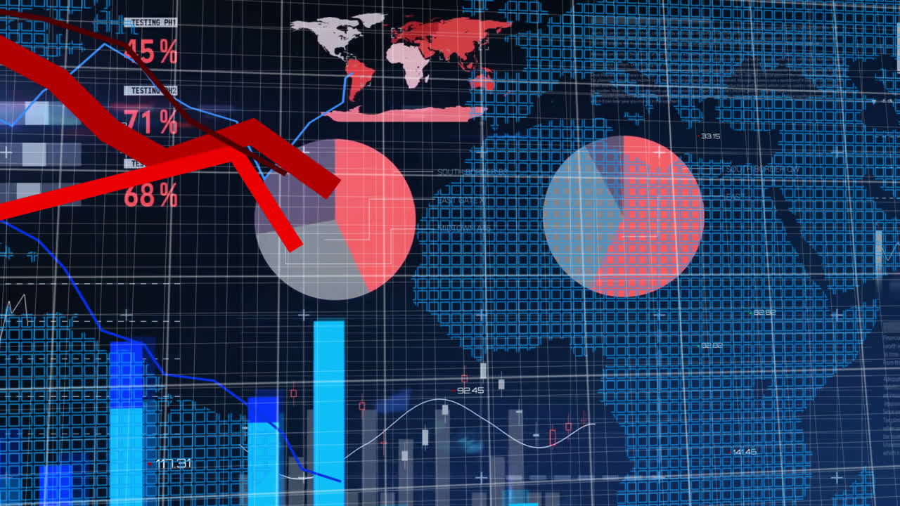 그리드와 어두운 배경에서 데이터 처리의 애니메이션