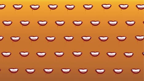 Animation-of-falling-vampire-mouths-on-orange-background