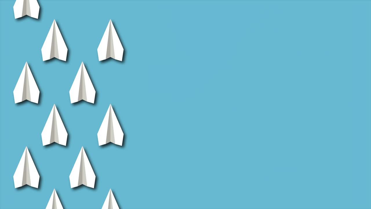 Think differently concept. Yellow paper plane changes direction. Blue Background