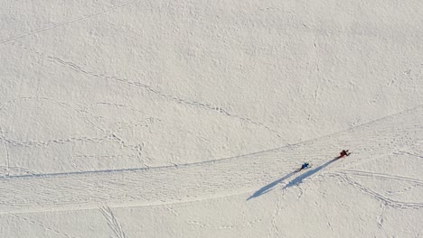 Tracked-cross-country-skiing-couple-by-a-drone-in-the-wintry-landscape