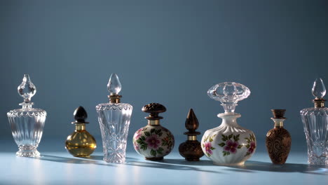 a collection of decorative perfume bottles