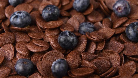 primer plano detalle de cereal de chocolate con arándanos