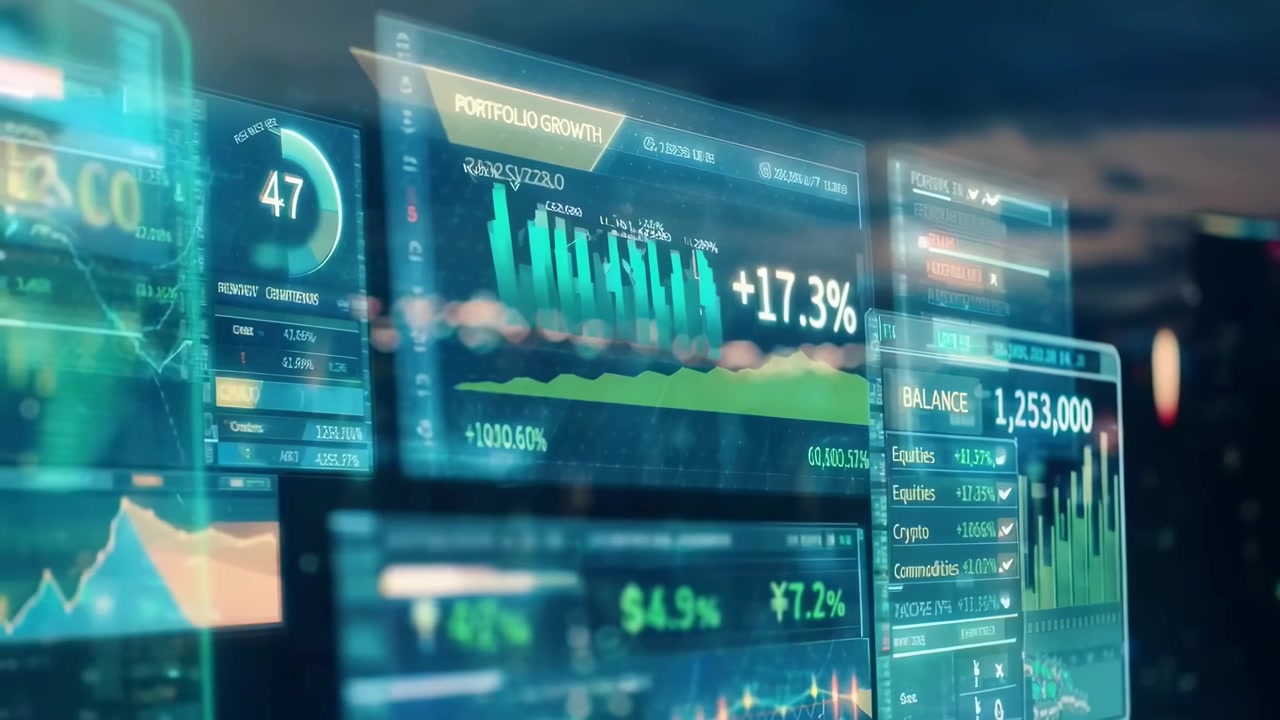 Futuristic Businesswoman Interacting with Holographic Data Display