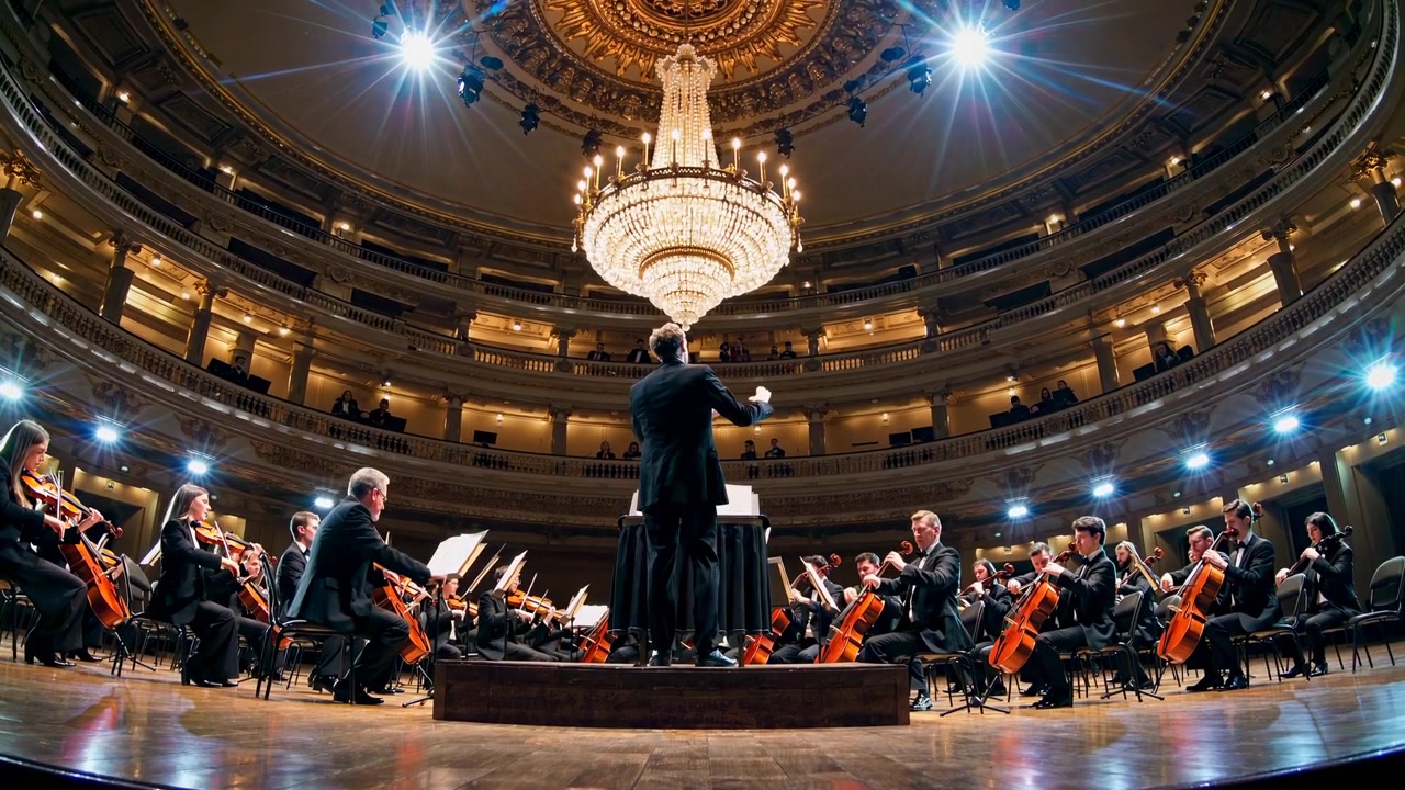 Büyük Konser Salonunda Senfoni Orkestrasını Yöneten Orkestra Şefi