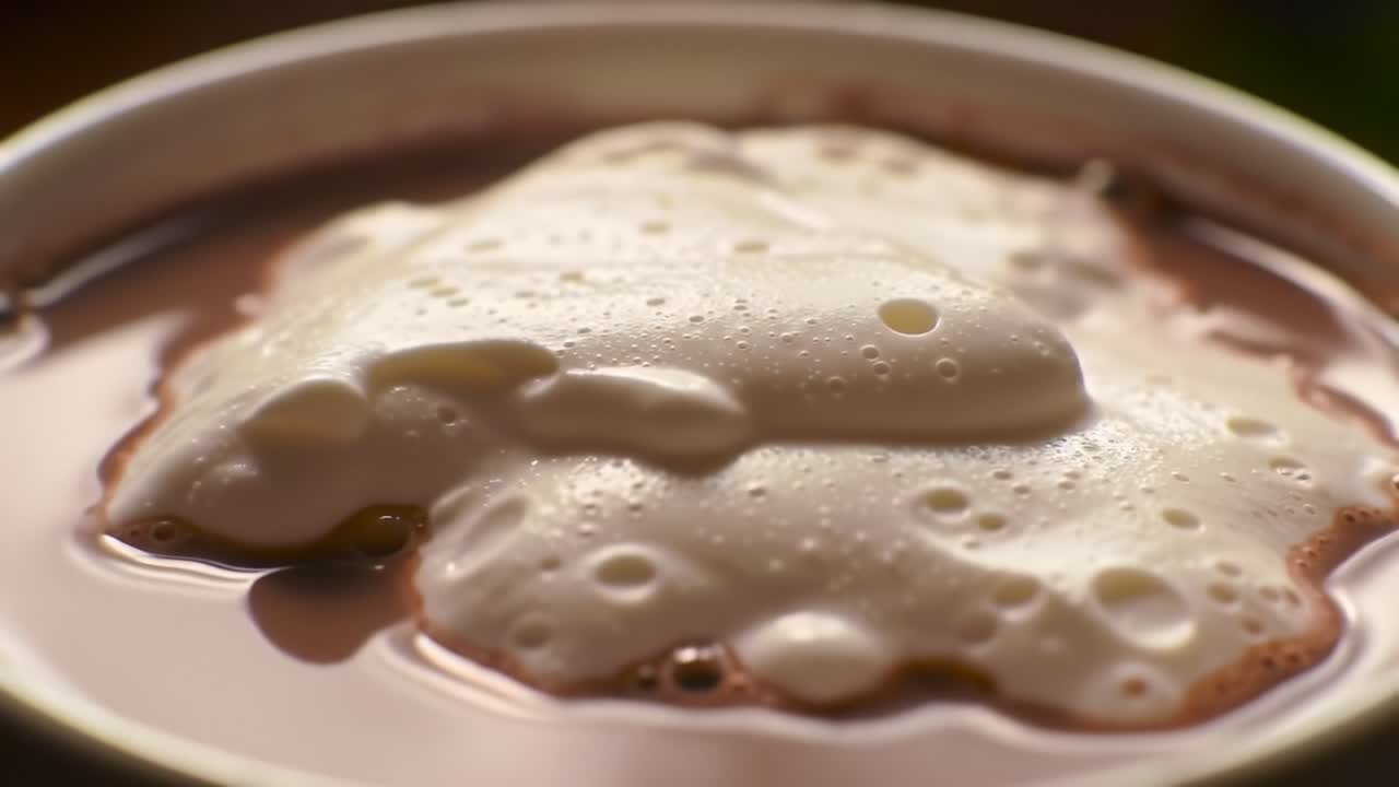 Delicious and Creamy Hot Chocolate with Frothed Milk Topping in a Bowl, Captured in Two Frames Showing the Indulgence of a Warm Beverage Experience