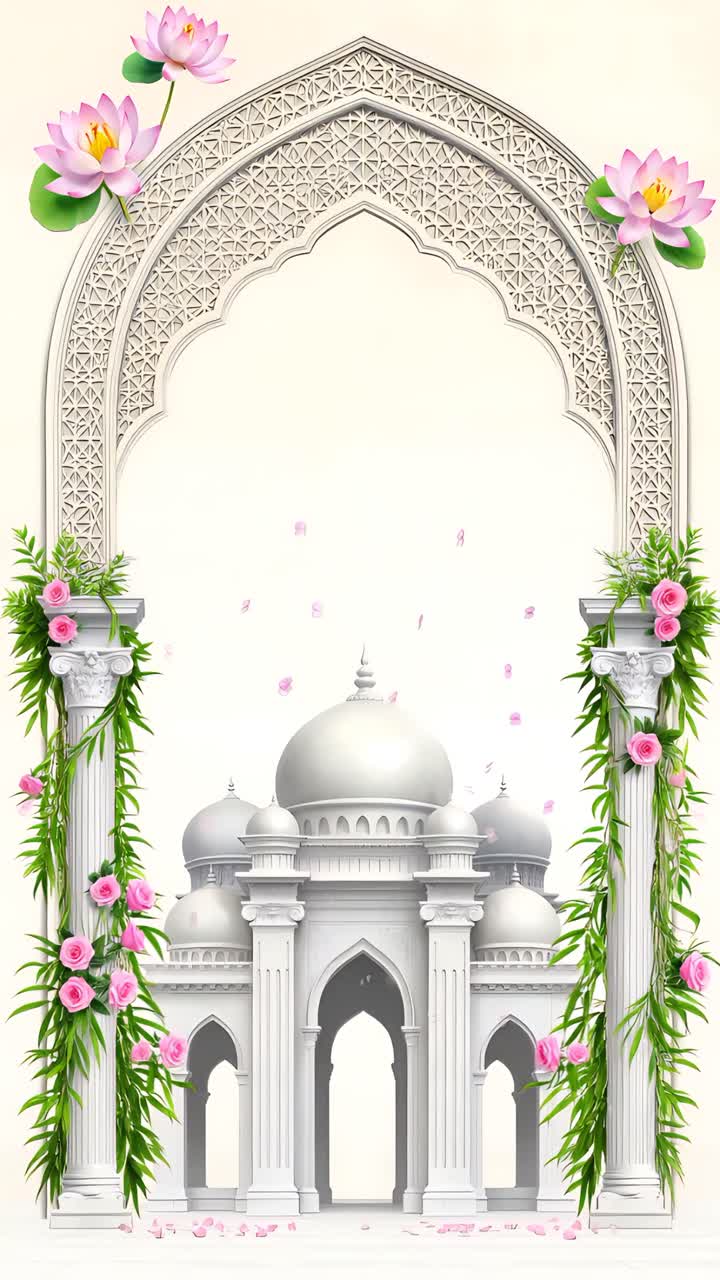 Sfondo Arco Nuziale Islamico con Loto Floreale e Padiglione Elegante 4K