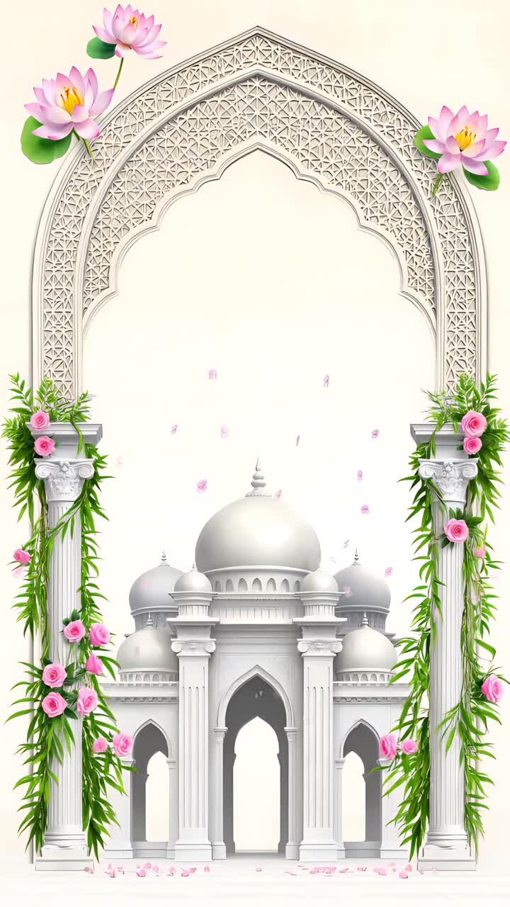 Sfondo Arco Nuziale Islamico con Loto Floreale e Padiglione Elegante 4K