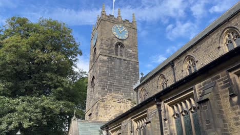 View-of-the-Church-St-Michael-and-All-Angels-Church-Graveyard,-Haworth,-final-resting-place-of-the-Bronte-family