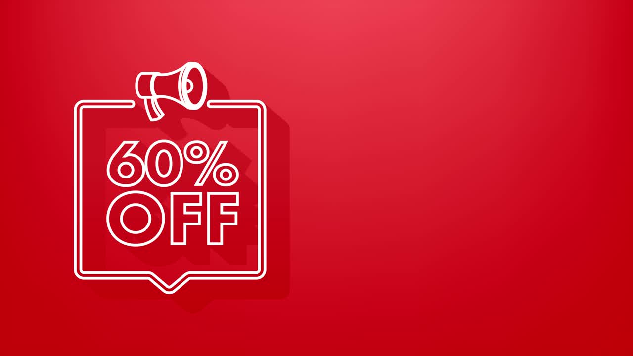 60 por ciento de descuento en la venta banner con megáfono. oferta de descuento etiqueta de precio. 60 por ciento descuento promoción icono 3d. gráfico de movimiento